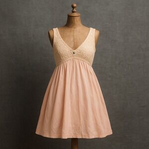 Vintage Peach Lace Slip Dress Cottagecore Soft Romantic‎ Nightgown Women's M